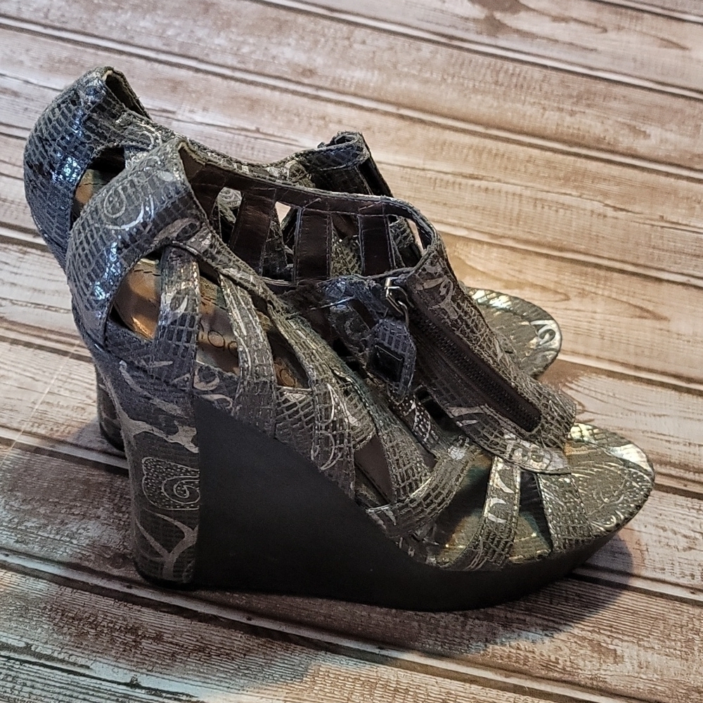 Nadara Shi by Journey silver & gray sandal wedge sandal shoe size 9 GUC - Picture 3 of 9